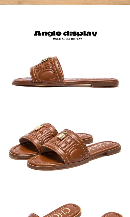 Woman Flat Shoes Summer New Solid Color Embossed Sandals Simple Fashion Slippers For Girl Students Shoes