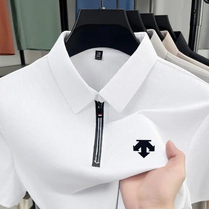Original Men's Print Lapel Polo Shirt High Quality Half Zip Short Sleeved Solid Color Summer T-shirt Business Casual Men's Wear