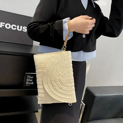 Straw Woven Shoulder Crossbody Bag Beach Clutch Handbag Casual Summer Handmade Envelope Bags for Women Totes Purse