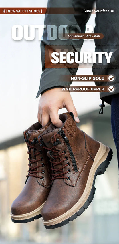 Men Work Boots Puncture-Proof  Waterproof Work Shoes Steel Toe Safety Boots Industrial Indestructible Boots Side Zipper Shoes