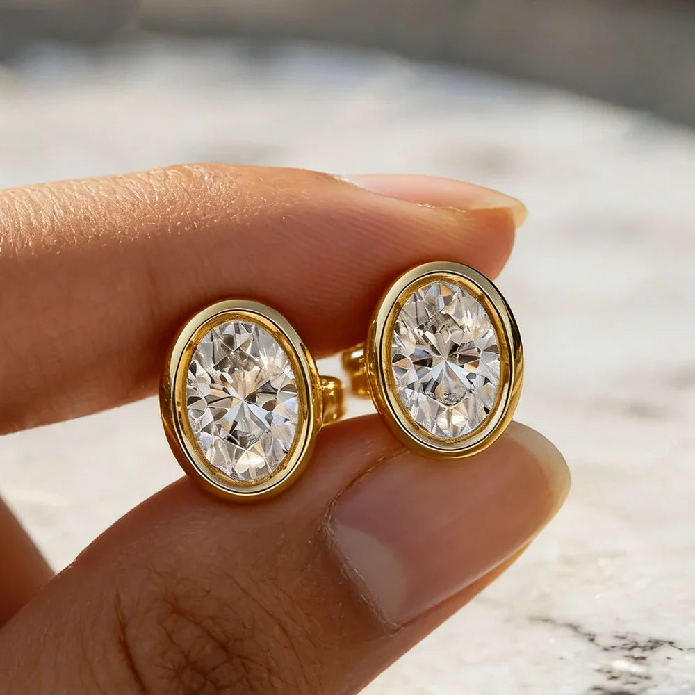 0.5carat Bezel Set Oval Cut Moissanite Stud Earrings for Women S925 Silver Jewelry Lab Grown Diamond Ear Studs with Certificate