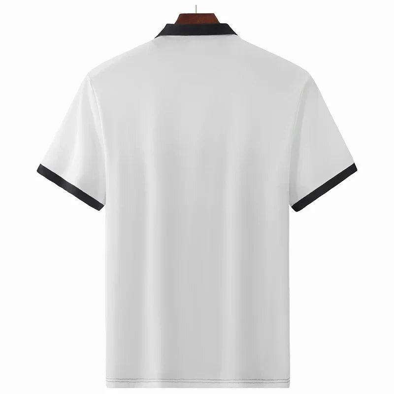 Striped Polo Shirt Men Plus Size 1XL-7XL 110-180kg Short Sleeve T-Shirt Loose Polos Oversized Tops Grey White Big Male Clothing