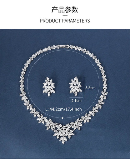 Brand Luxury Marquise Cut Cubic Zirconia Cluster Wedding Necklace and Earring Bridal Jewelry Set