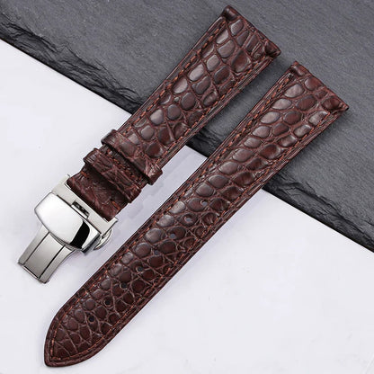 High quality Two-sided Crocodile Skin leather watch strap Butterfly clasp 19mm 20mm 21mm 22mm men metal Watchband soft bracelet