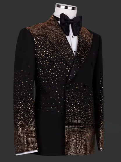 Conjuntos Masculinos Elegantes de 2 Peças Ternos com Contas Douradas Ajuste Slim Lapela Personalizada para Noivos Festa de Casamento Smoking Roupas da Moda Masculina