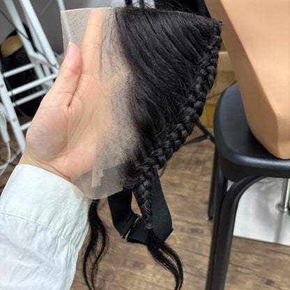 13x4 Transparent Lace Frontal with Braids 10 Inches Natural Brazilian Remy Hair Lace Frontal with Baby Hair for Women Girls