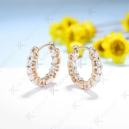 Moissanite Earrings for Women 18K 14K 10K Solid Gold White Gold 925 Silver Clip Hoop Square for Party Christmas Classic