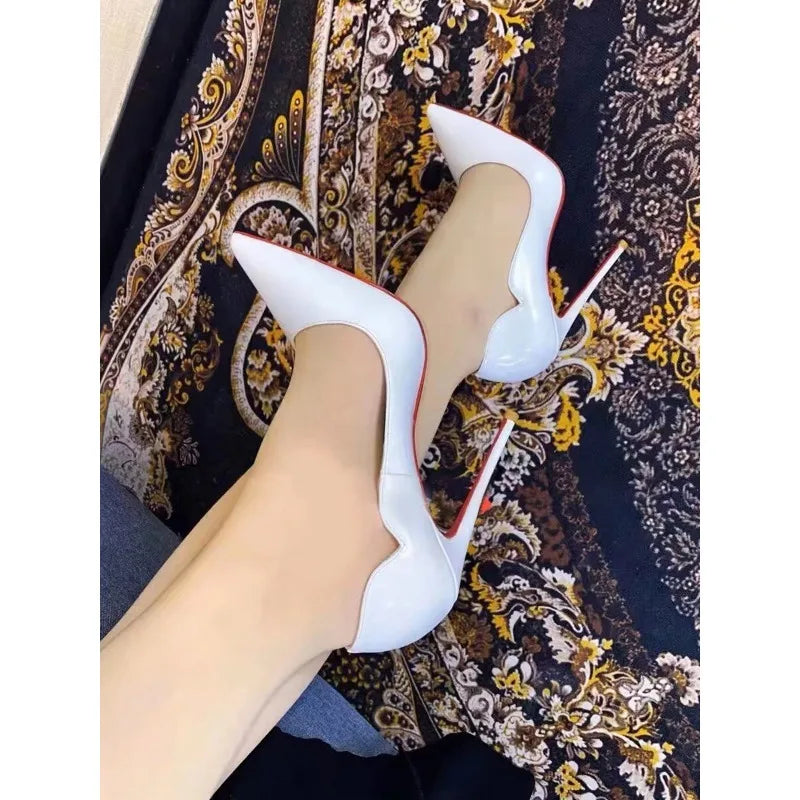Curved edge shallow mouth gradient red12cm high heels for women,ultra-fine heels,temperament plus size professional single shoes