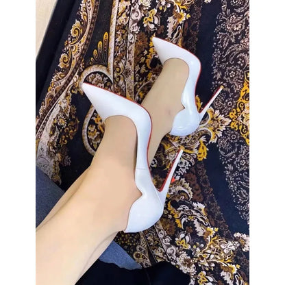Curved edge shallow mouth gradient red12cm high heels for women,ultra-fine heels,temperament plus size professional single shoes