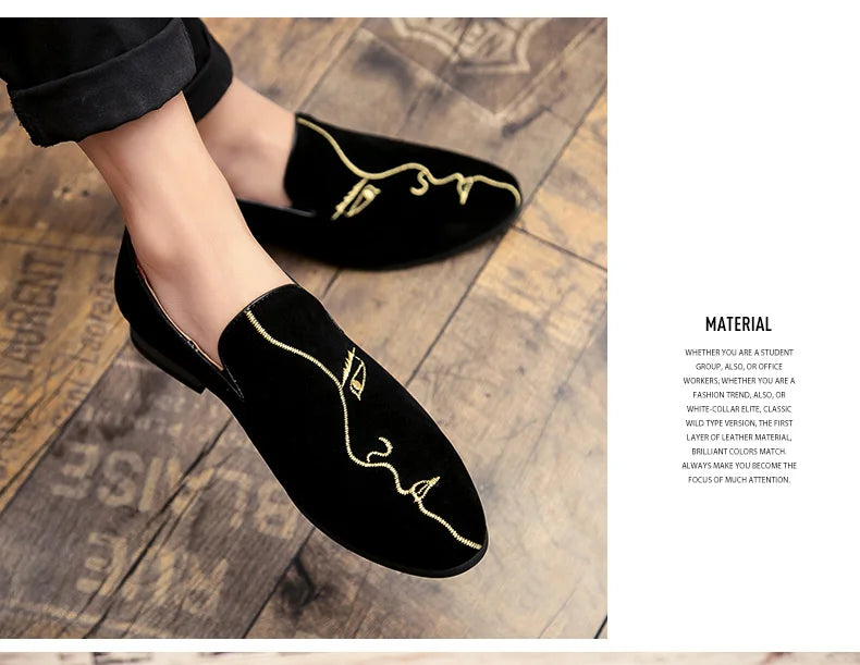 Frosted embroidered beanie shoes men's leather Korean version all match pointed leather shoes men's personality casual shoes