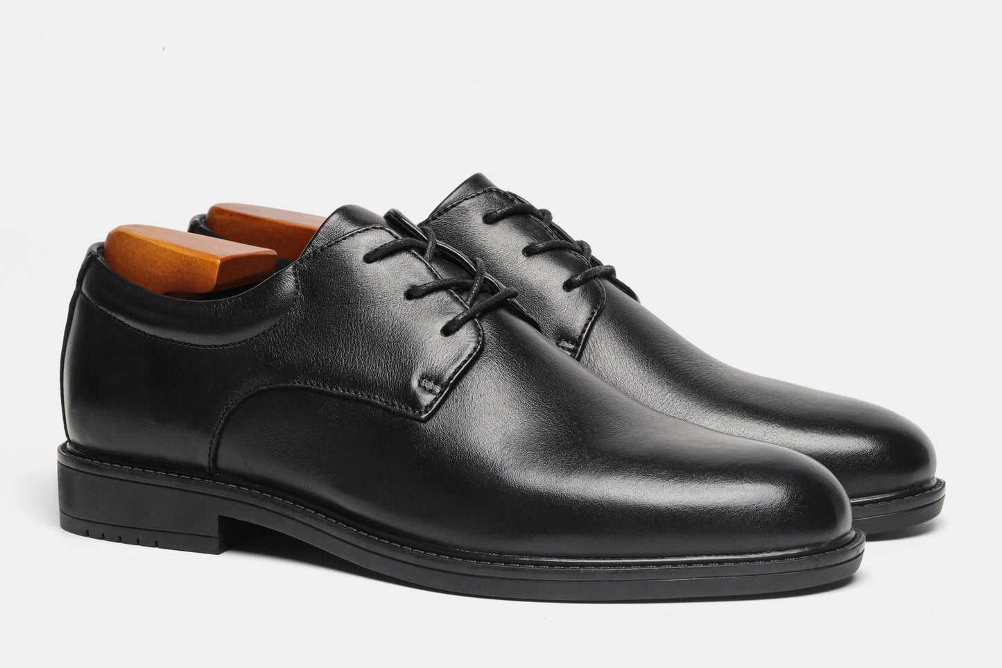 Men's Black Formal Dress Shoes Genuine Cow Leather Derby Shoes Pigskin Lined Ultra Soft Rubber Sole Formal Footwear
