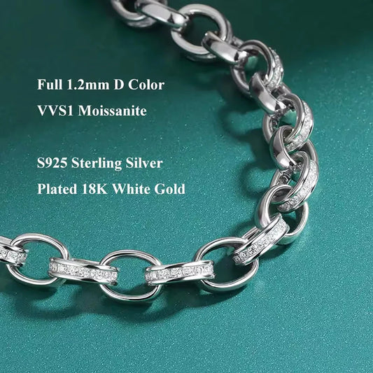 1.2mm Moissanite Tennis Bracelet with  925 Sterling Silver Cuban Link Chain Birthday Party Gifts Jewelry for Women Men