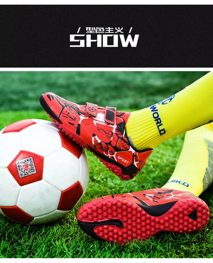 Kids Soccer Shoes Outdoor Non-Slip Football Sports Shoes Boy Training Shoes Child HOOK&LOOP Lightweight Children's Soccer Cleats