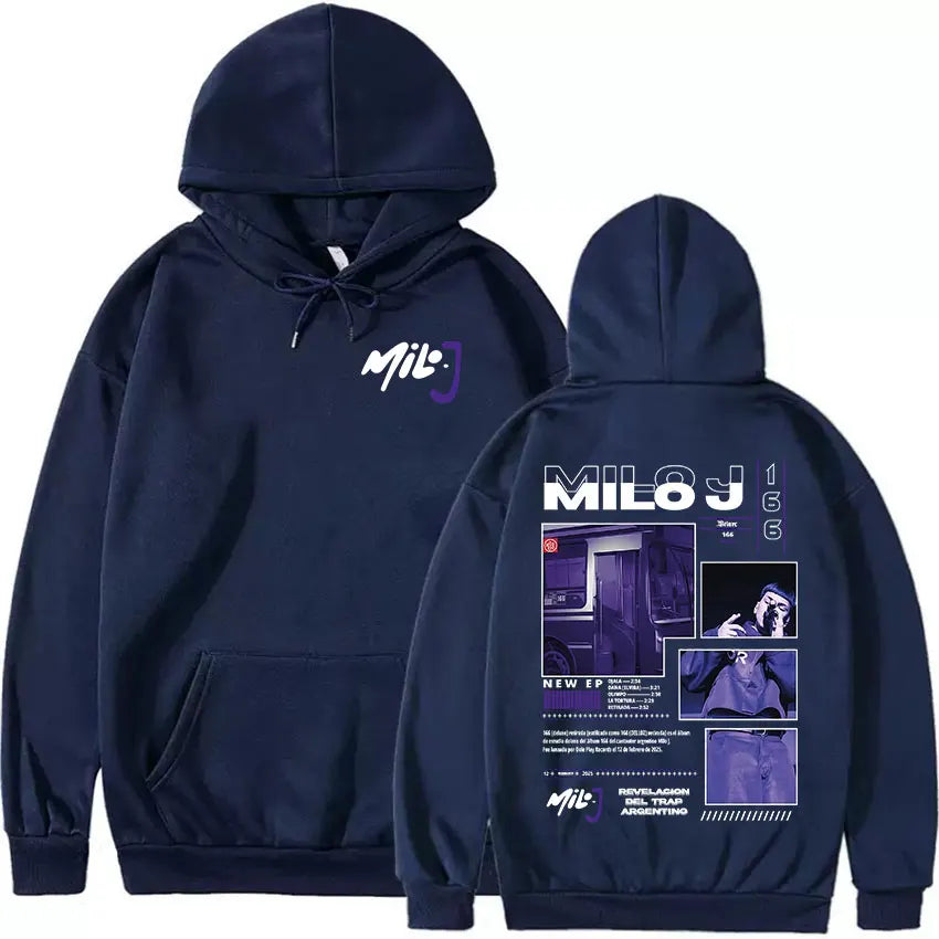 Rapper Milo J 166 Tour 2025 Album Graphic Hoodie Men Hip Hop Gothic Long Sleeve Sweatshirts Vintage Oversized Hoodies Streetwear