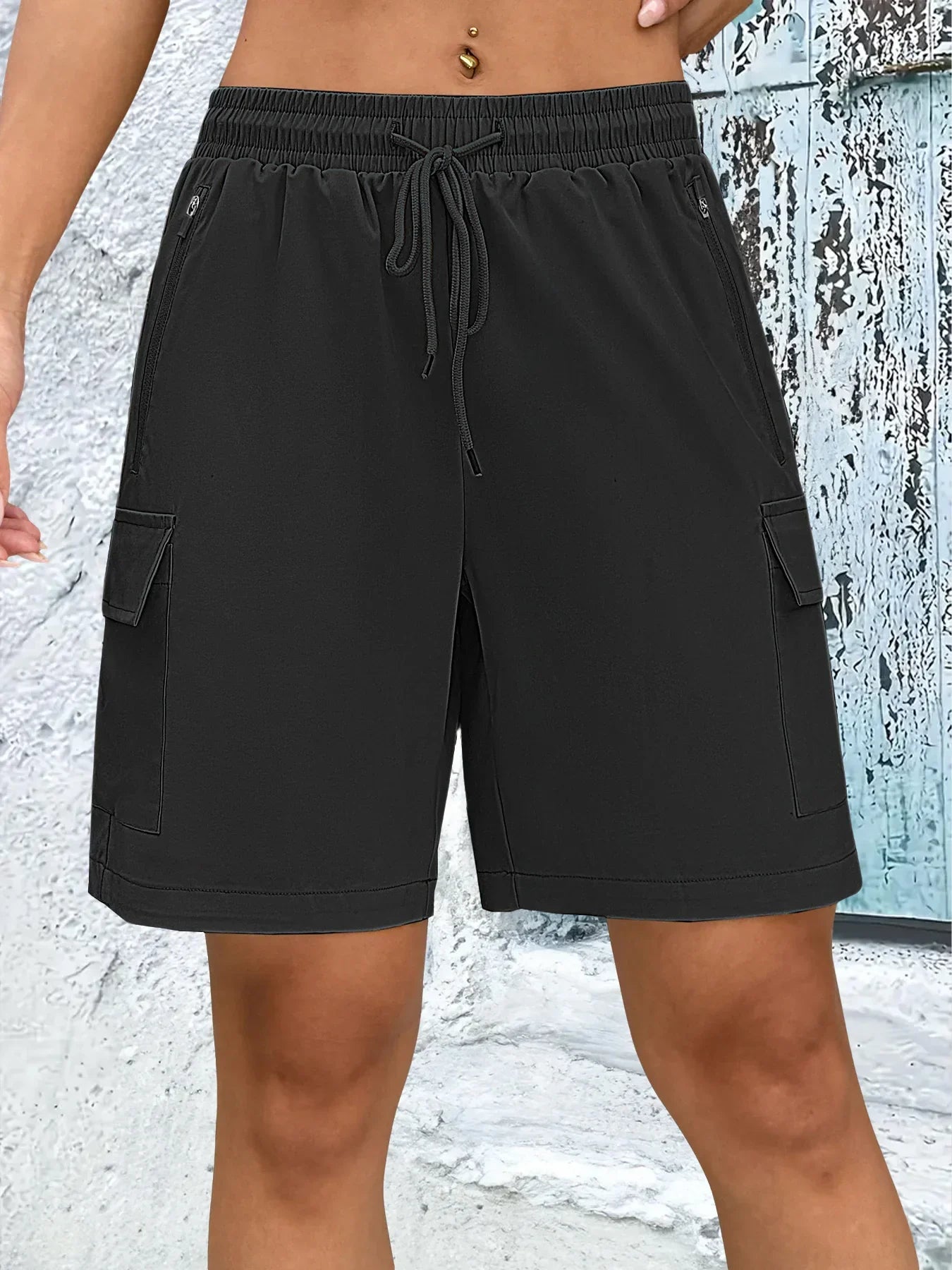 1/2 PCS  Loose Women Shorts with 2 Flap Pockets Adjustable Drawstring Cargo Short Outdoor Quick Dry Lightweight Shorts