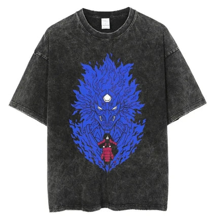 Men's oversized Uchiha Sasuke anime printed cotton T-shirt retro washed street wear summer casual 2025 summer anime fans