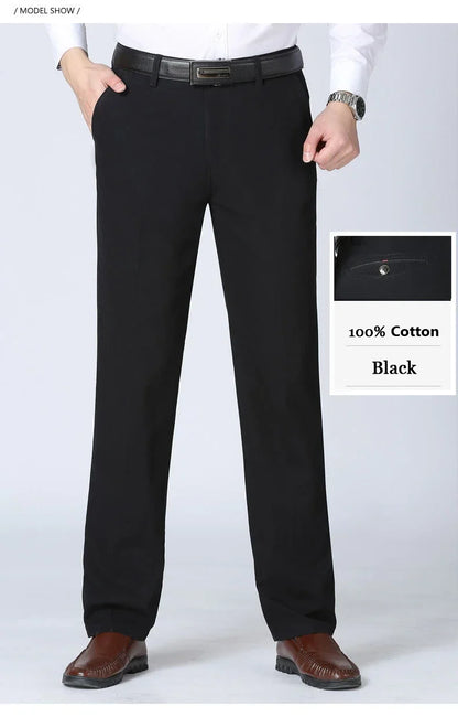 100% Cotton Spring Summer Middle-aged Cargo Trousers Men's Straight Slacks High Waists Thin Thick Breathable Male Suit Pants