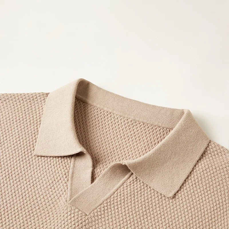 Men's Knitted Business Polo Shirt Summer Ice Silk Breathable Elastic Slim Fit Solid Color Lapel Short Sleeve Knitted T-Shirt Top