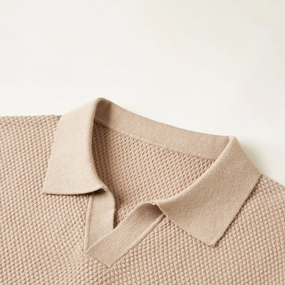 Men's Knitted Business Polo Shirt Summer Ice Silk Breathable Elastic Slim Fit Solid Color Lapel Short Sleeve Knitted T-Shirt Top