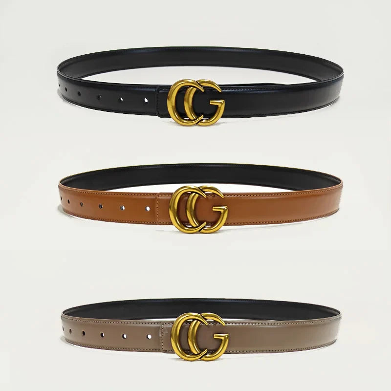 High Quality Luxury Designer Women's Fashion Genuine Leather Belts Female CG Letter Buckle  Dress Jeans Belts For Woman Elegant