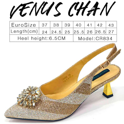 Italian Design Rhinestone Luxury Wine Colour Pointed Toe Shoe & Bag Set Women's High Heels for Parties