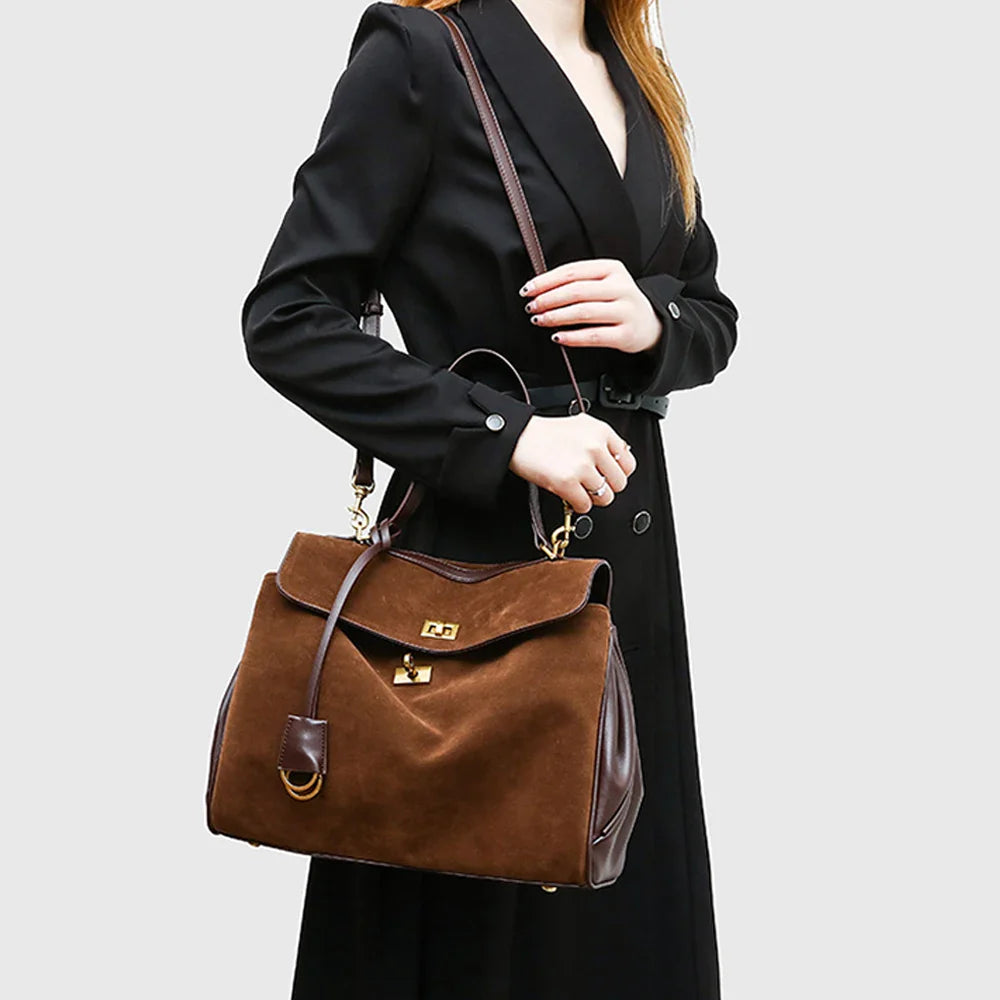 New Split Cow Leather Women's Faux Suede Bag Autumn Winter Underarm Bag for Lady Shoulder Crossbody Bag