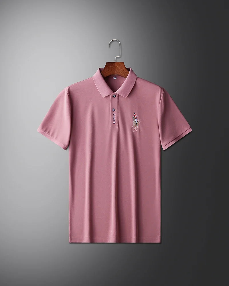 High end brand men's exquisite printed polo shirt short sleeve 2024 summer new cool and comfortable silk casual lapel T-shirt