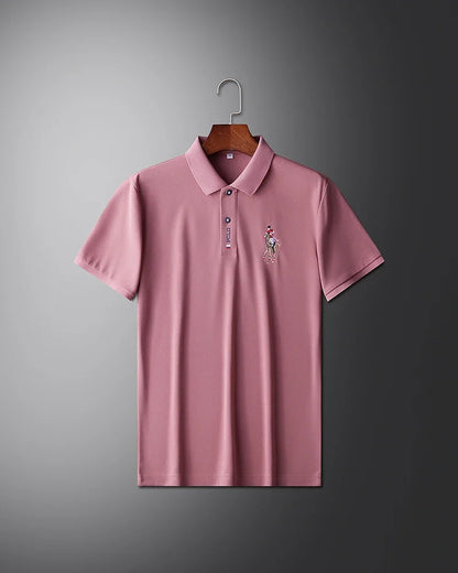 High end brand men's exquisite printed polo shirt short sleeve 2024 summer new cool and comfortable silk casual lapel T-shirt