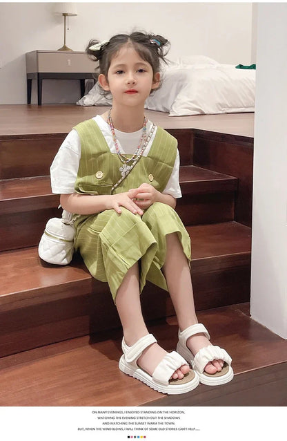Children Solid Color Sandals Summer Beach Sandals for Girls School Fashion Open-toe Kids Thick Bottom Sandals Non-slip Versatile