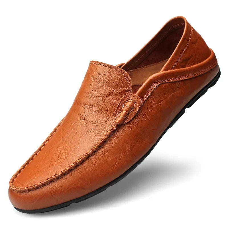Italian Mens Shoes Casual Luxury Brand Summer Men Loafers Genuine Leather Moccasins Light Breathable Slip on Boat Shoes 2023