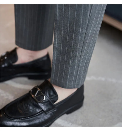 Men's Slim Fit Pinstripe Dress Pants, Stretch Comfort and Thickened Fabric for Business Casual Office Wear