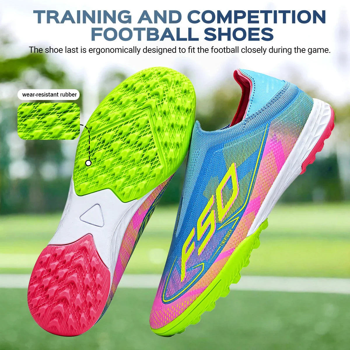 TF Football Shoes Kids Boys Girls PU Upper Durable Rubber Sole Anti-slip Wear-resistant Training Sneakers