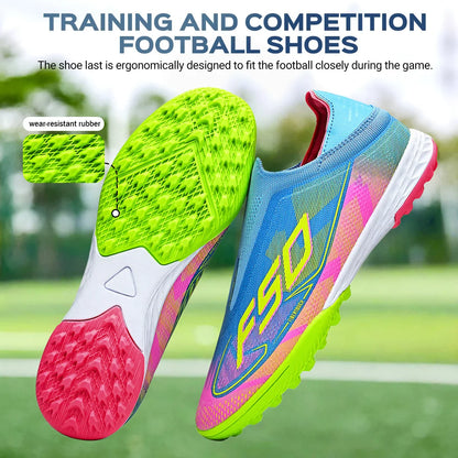 TF Football Shoes Kids Boys Girls PU Upper Durable Rubber Sole Anti-slip Wear-resistant Training Sneakers