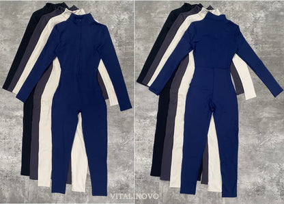 VITALINOVO Women Fleece Lined Workout Jumpsuits Long Sleeve Zip Up Yoga Romper Winter Warm Thermal One Piece Bodycon Bottom Pant