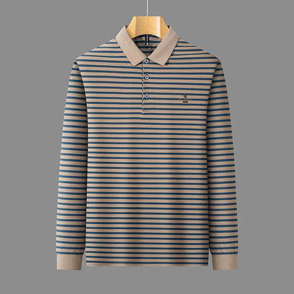 2025 New Lapel Striped T-shirt Men's Long Sleeved Spring and Autumn New Top Casual Polo Shirt Men