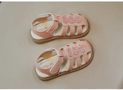 Kid Shoes Children Sandals Bling Heart-shape Summer Girl Princess Shoe Flat Heel Sandals Children Girls Performance Shoes I03022