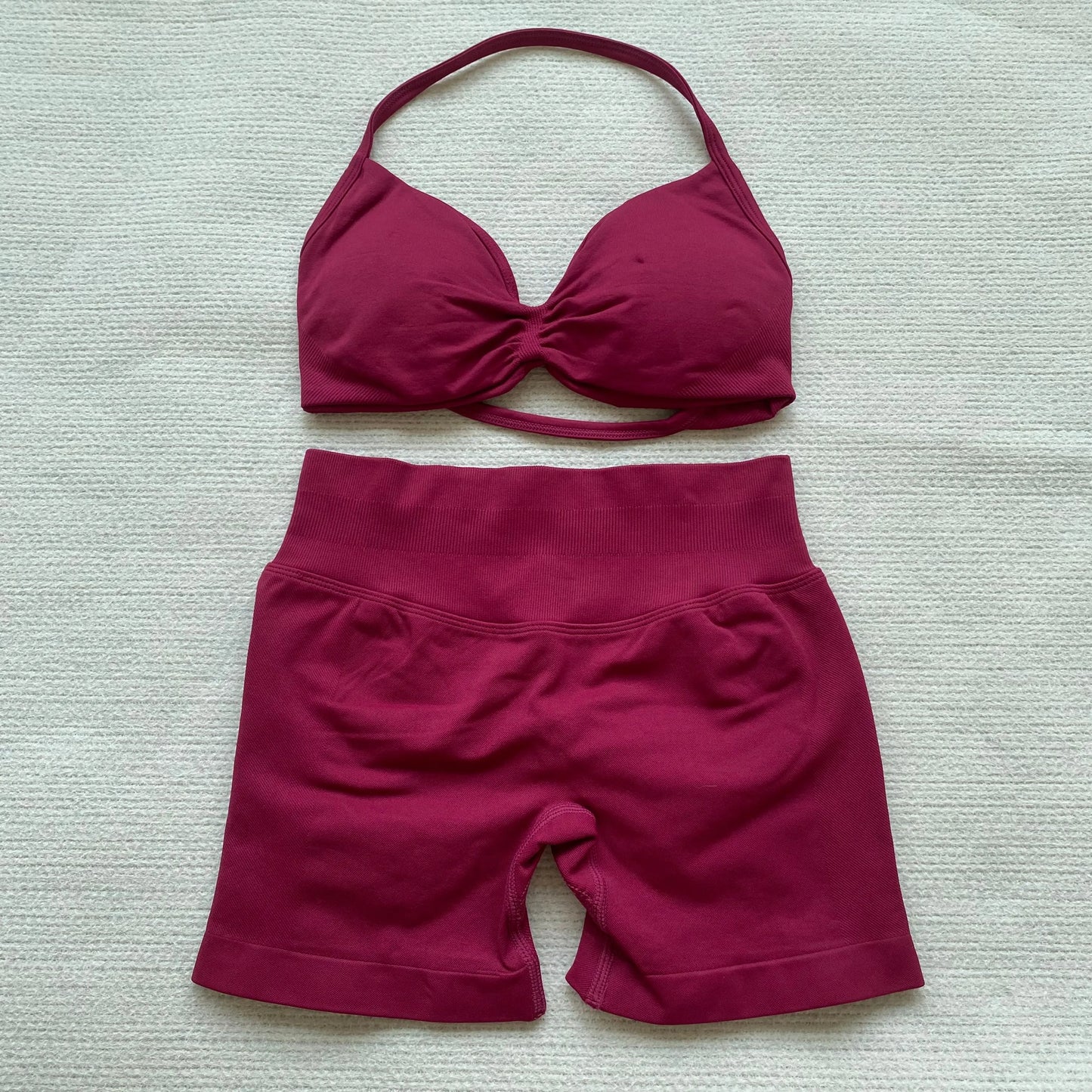 Impact Womens 2 Piece Yoga Set Strappy Seamless Sports Bra and High Waist Scrunch Shorts for Gym Workout and Fitness Training