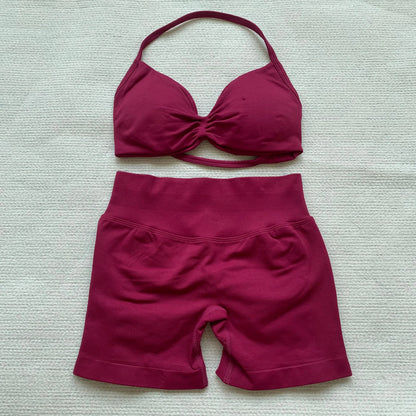 Impact Womens 2 Piece Yoga Set Strappy Seamless Sports Bra and High Waist Scrunch Shorts for Gym Workout and Fitness Training
