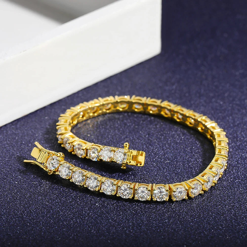 Hidden Spring Buckle Full Moissanite Tennis Bracelet D Color 2/2.5/3/4/5mm Lab Diamond Link Bracelets For Women Man Gift