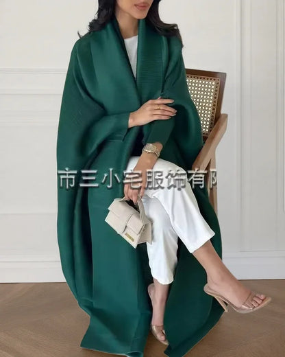 Women's Fold Miyake Pleated Abaya Long Sleeve Print Foldable Collar Robe Cardigan Coat New Winter Fashion Original Design 2026