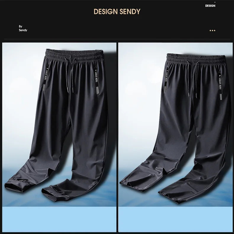 Plus Size 8xl 7xl 6xl Men Sports Pants Quick-Drying Men Trousers Joggers Sportswear Solid Sweatpants Male Elastic Ice Silk Pant