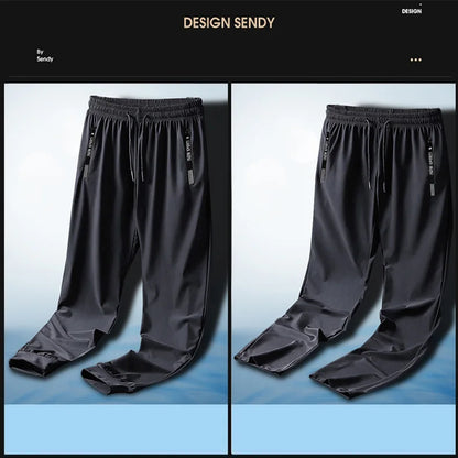 Plus Size 8xl 7xl 6xl Men Sports Pants Quick-Drying Men Trousers Joggers Sportswear Solid Sweatpants Male Elastic Ice Silk Pant