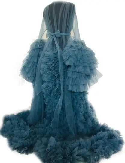 Maternity Star Dresses Robe Tiered Ruffles Photoshoot Babyshower Bathrobe Maternity Dress Sexy Kimono Party Birthday Gowns