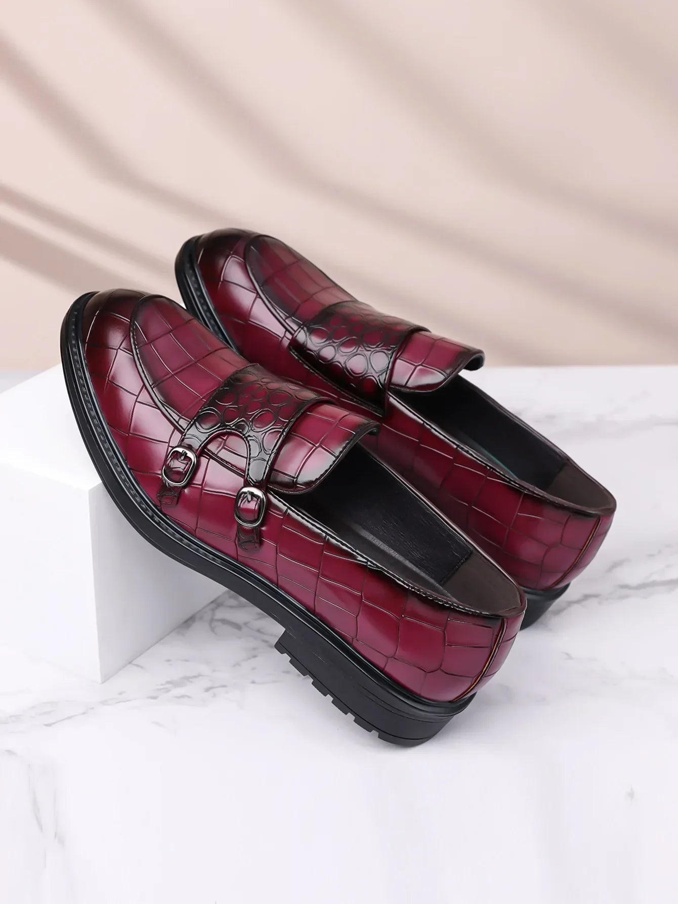 Classic Leather Men's Loafer Shoes Slip-on Double Buckles Green Black Shoes Wedding Party Formal Shoes for Men Zapatillas Male