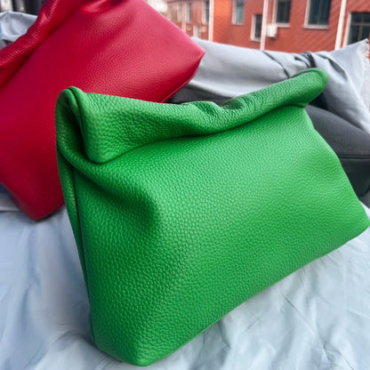 Leather Cowhide Handbag High Quality Leather Women's Foldable Designer Handbag Simple Magnet Handle Bags