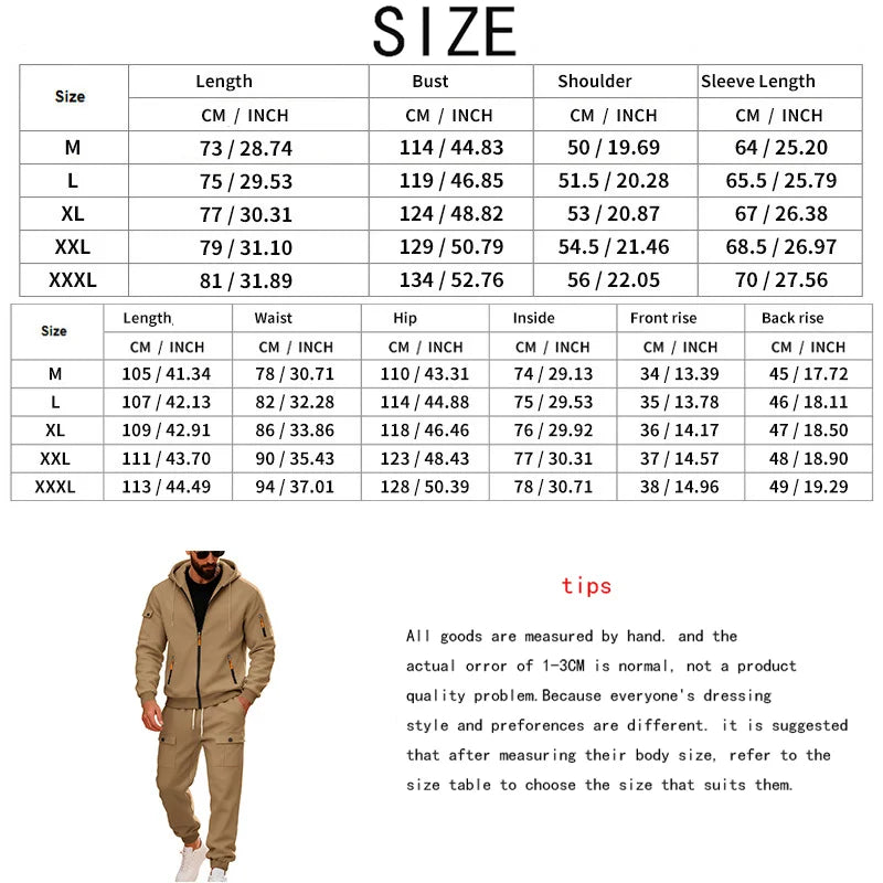 Autumn and winter men's velvet loose casual tooling outdoor sports fashion hooded sweater set