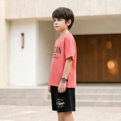 Summer Boys Cotton T-Shirt Shorts Set Casual Kids Milan Graphic Print Short Sleeve Suit Children's Outfit 2026 ML1