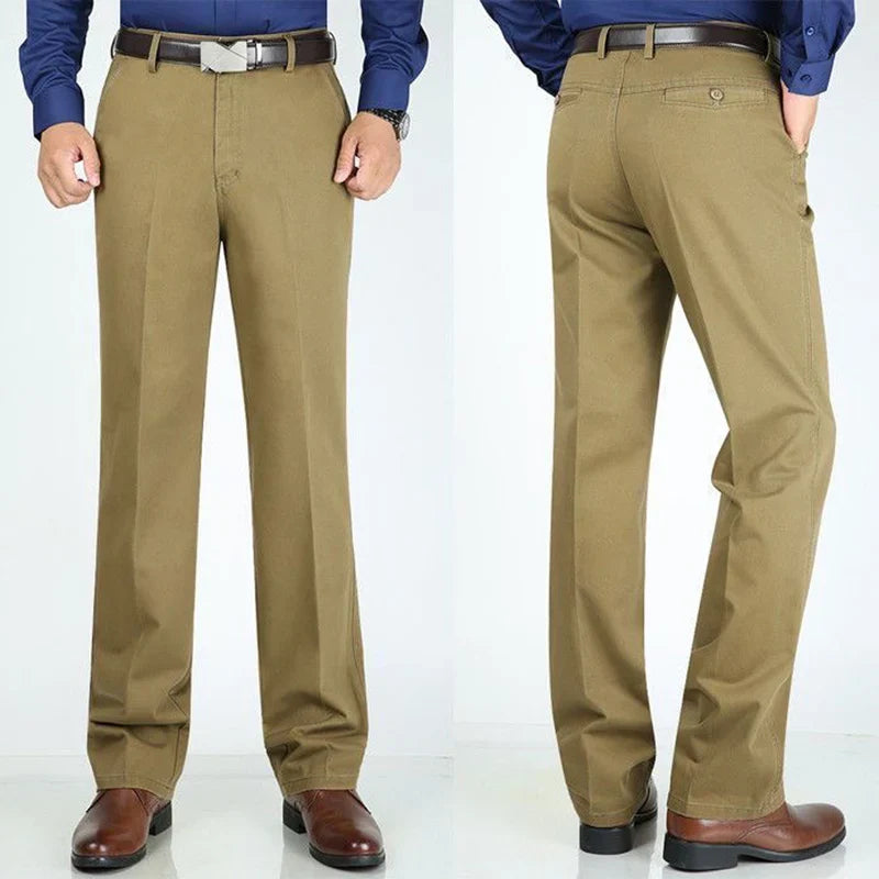 Men's 100% Cotton Autumn Thick Summer Thin Trousers Fashion Cargo Pants Smart Casual Solid Khaki Gray Brand Suit Pant GOZBKF