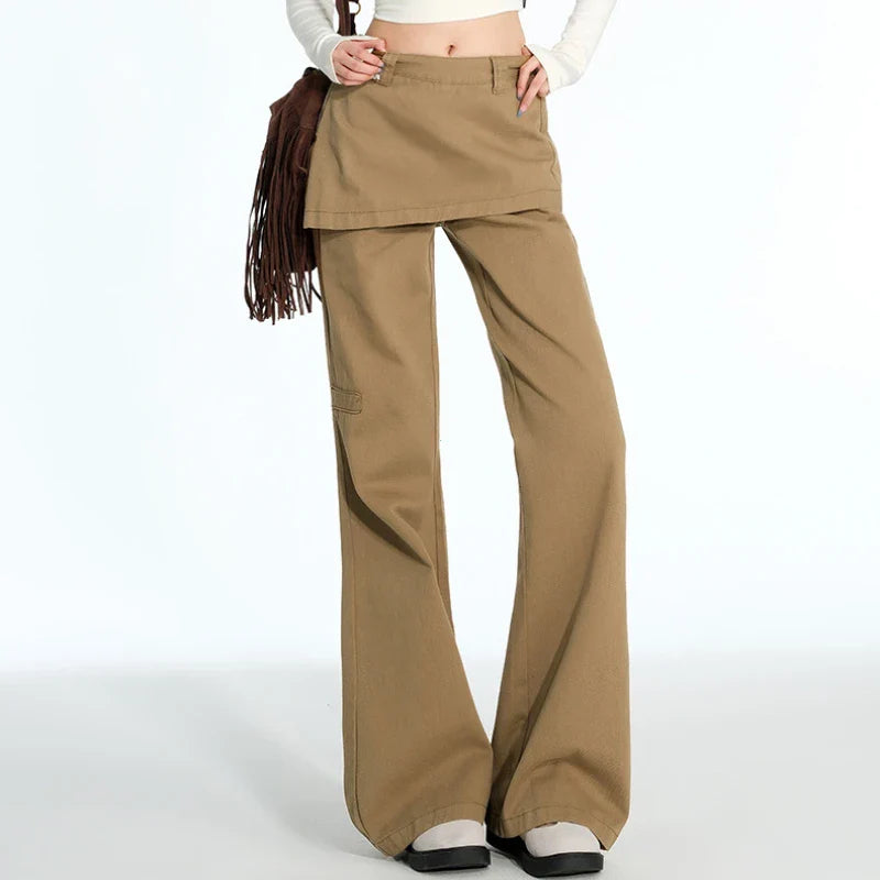 Calça Jeans Plus Size Falsa de Duas Peças Retrô Cortina Fart