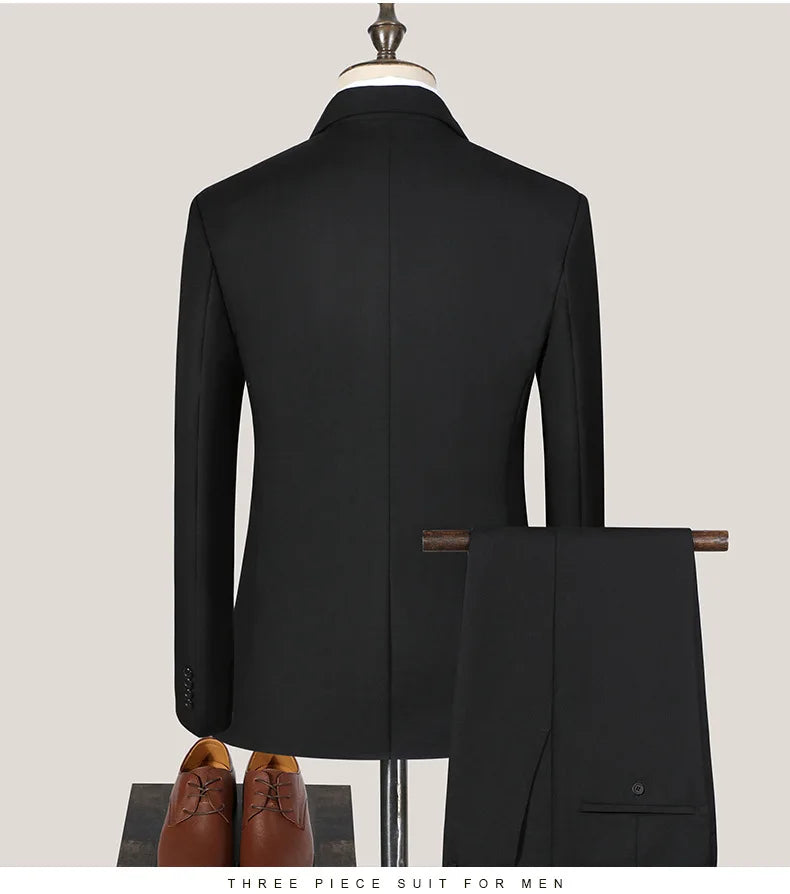 S-7XL Suit (Blazer+vest+pants) Business Dinner Gentleman Slim Gentleman Men British Style Dress Best Man Solid Color Group Suit